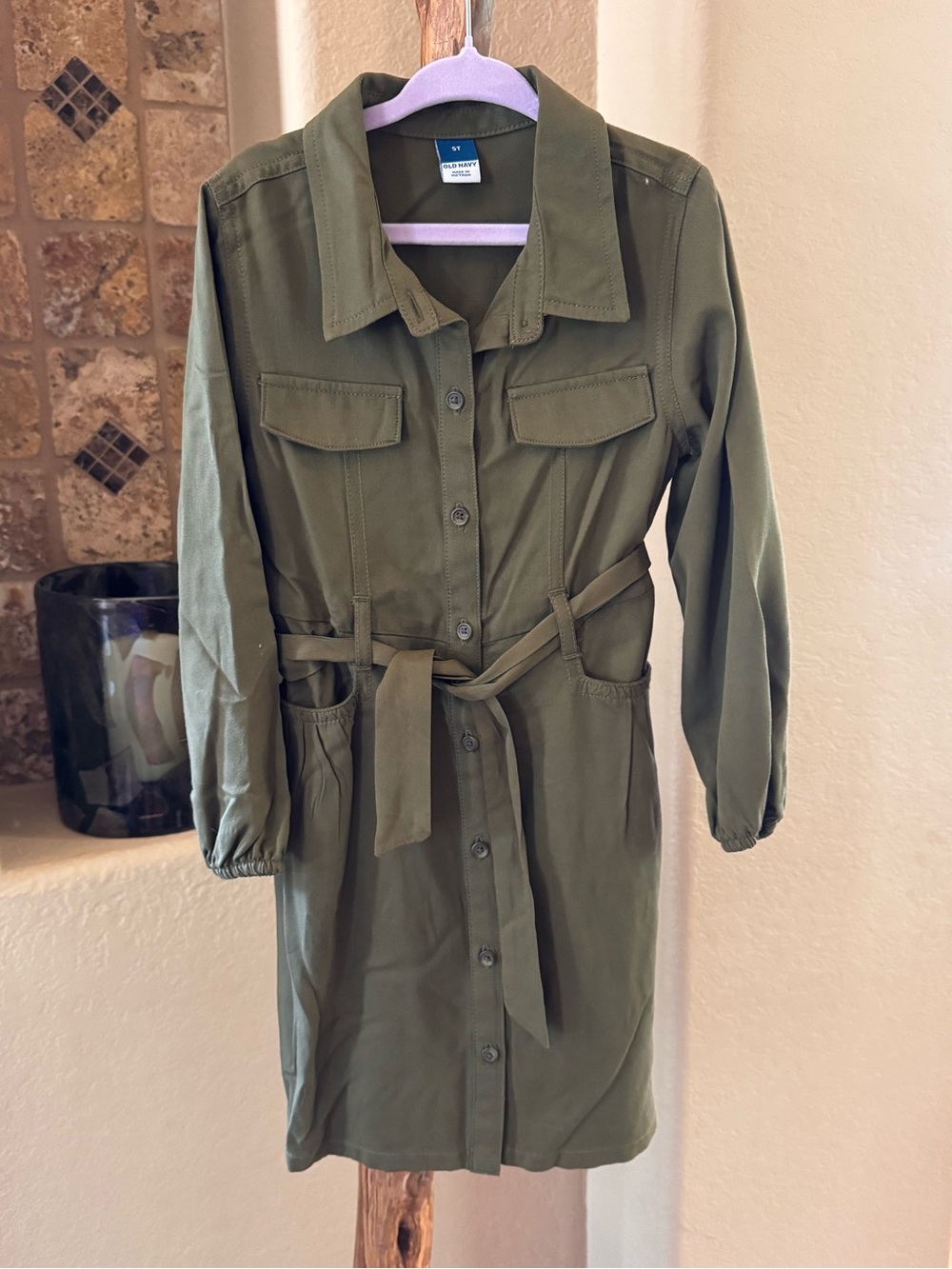 Old Navy Olive Green Button-Front Utility Dress